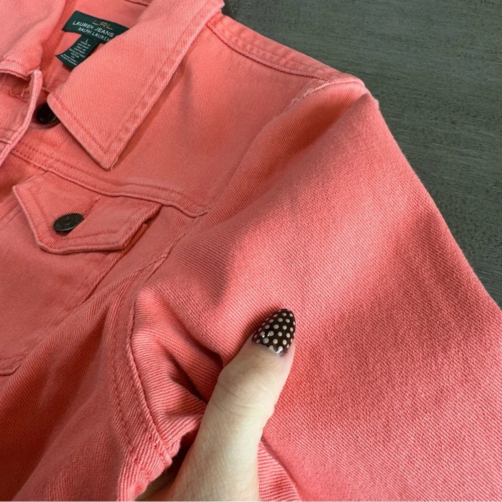 Ralph Lauren Coral Denim Jacket L Salmon Pink Color - Picture 7 of 14